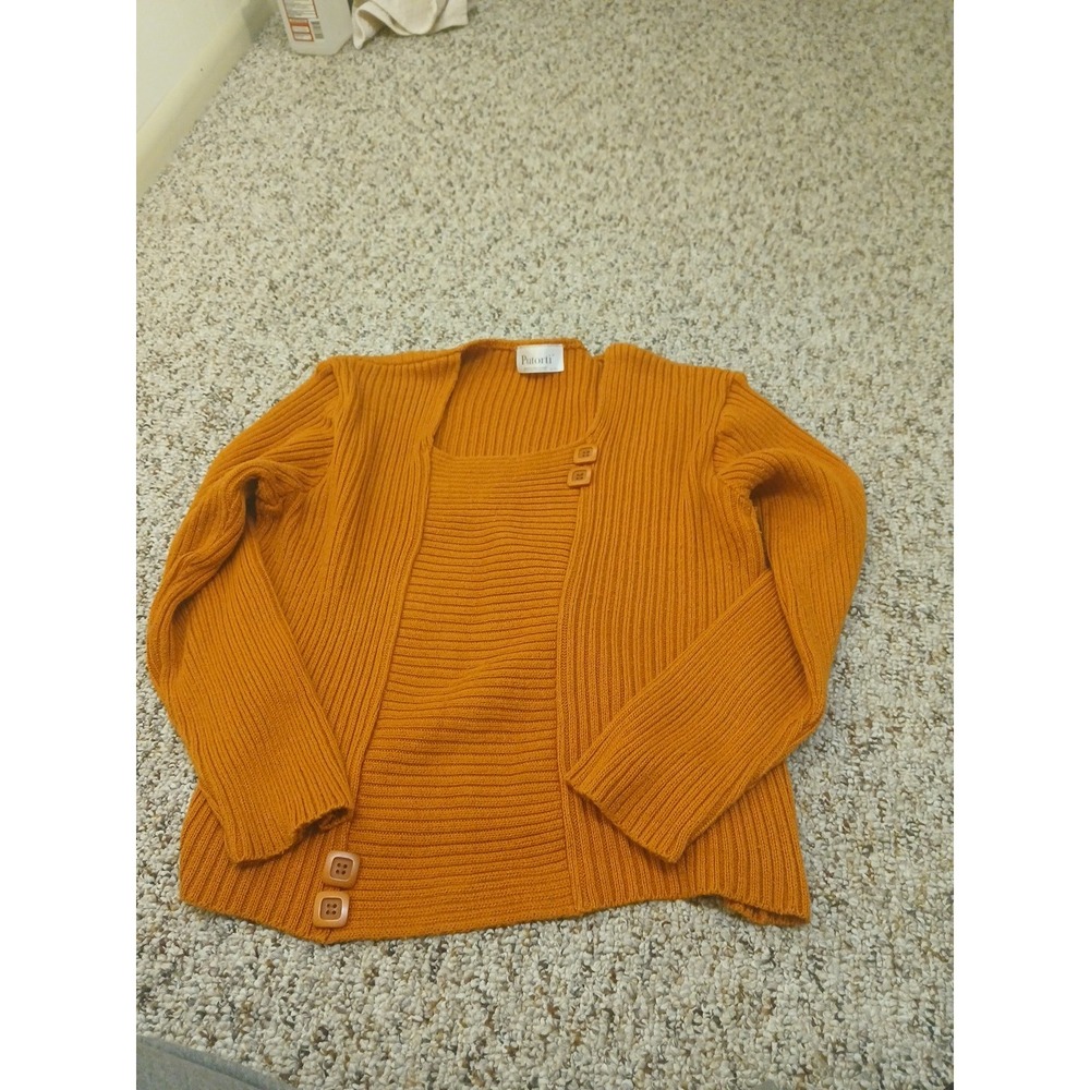 Putorti Womens Orange Ribbed‎ Knit Sweater XL Scoop Neck 3/4 Sleeve Canada